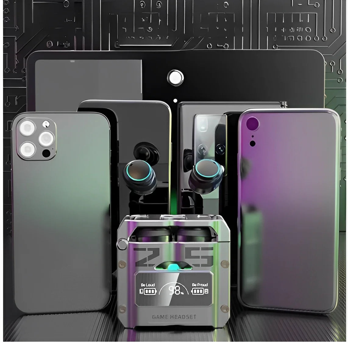 Futuristic M25 Bluetooth Earphones – Gaming LED Charging Case