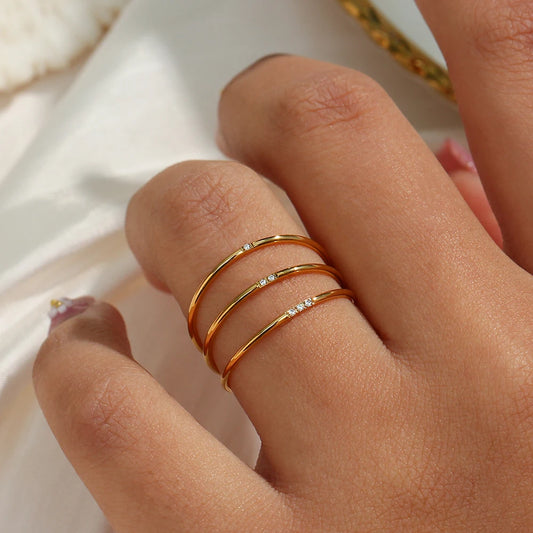 Aramnew Celeste Gold Harmony Ring Three layers of elegance, one refined statement.