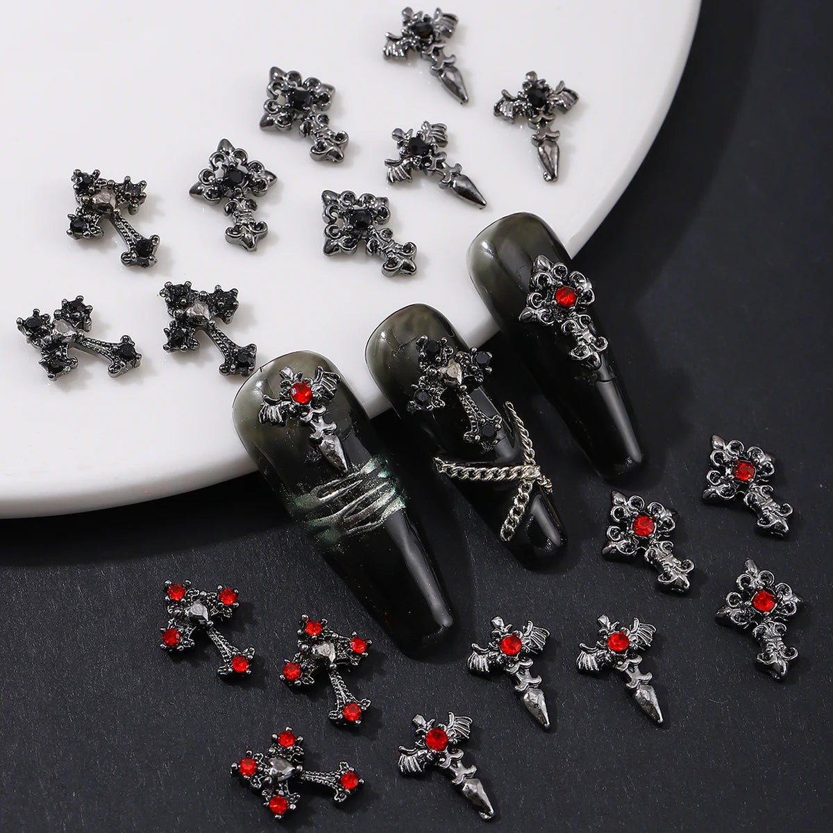 Gothic Cross Nail Charms Add a Dark Touch to Your Halloween Nails.
