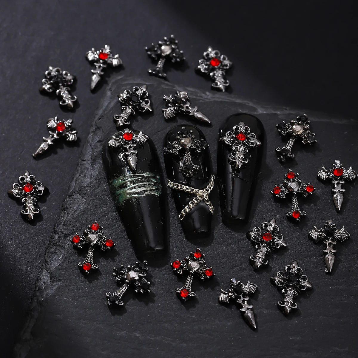 Gothic Cross Nail Charms Add a Dark Touch to Your Halloween Nails.