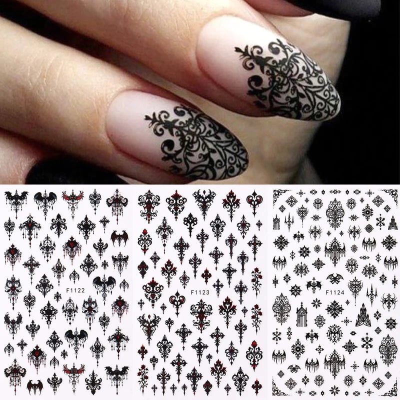 Gothic Halloween Nail Stickers Dark Details for a Hauntingly Beautiful Look.