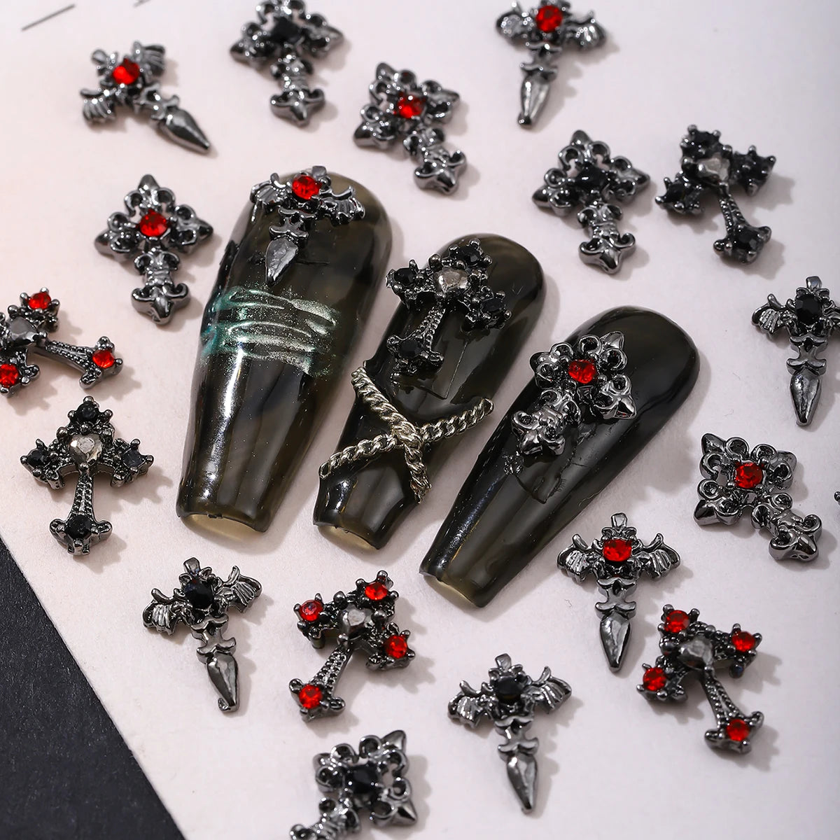 Gothic Cross Nail Charms Add a Dark Touch to Your Halloween Nails.